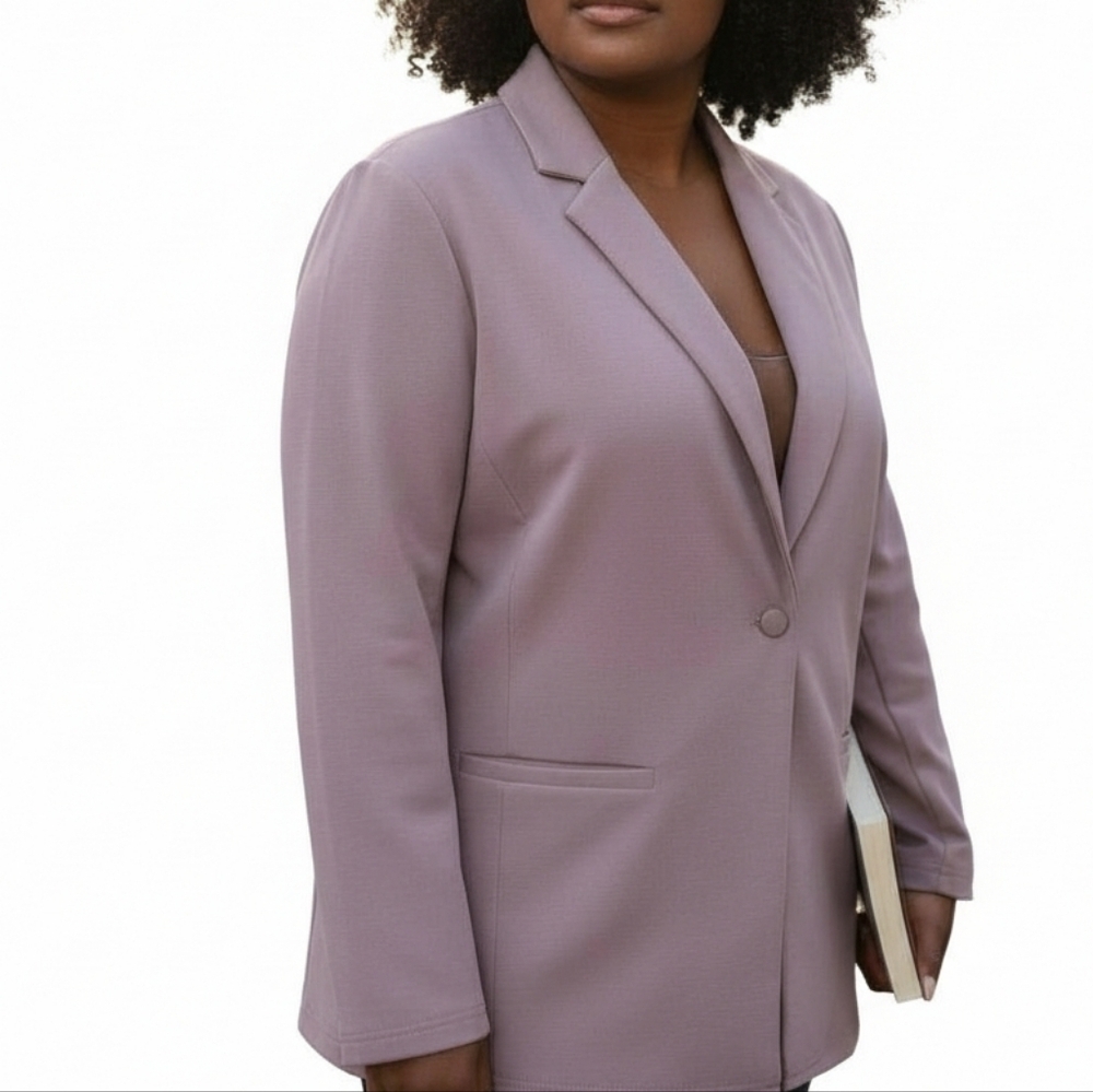 ASOS Curve Blazer Size 16 Purple Shade Faux Pockets Oversized Stretchy Long New